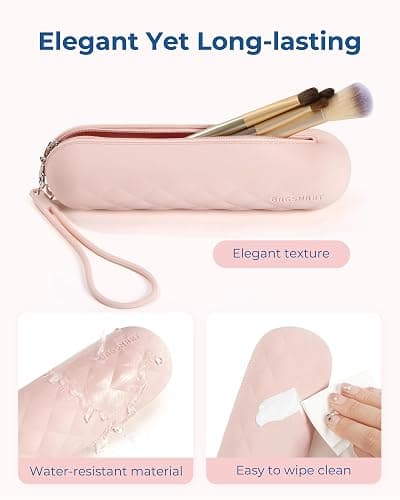 BAGSMART Makeup Brush Holder Bag, Travel Small Makeup Bag for Purse, Make Up Brush Bag Case Cosmetic Bag, Silicone Soft Portable Face Brushes Travel Essentials Organizer Holder, Pink thumbnail 4