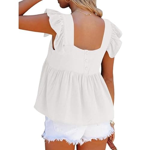 Women's Casual Summer Square Neck Tank Tops Ruffle Strap Sleeveless Peplum Blouse Chiffon Top Shirts thumbnail 4