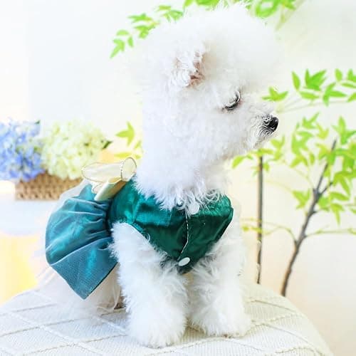 ANIAC Retro Dog Tulle Dress with Leash Ring Spring Summer Girl Puppy Clothes for Small Dog Cat Apparel Formal Pet Prom Dress for Christmas Wedding Birthday Valentines (Green,Medium) thumbnail 5