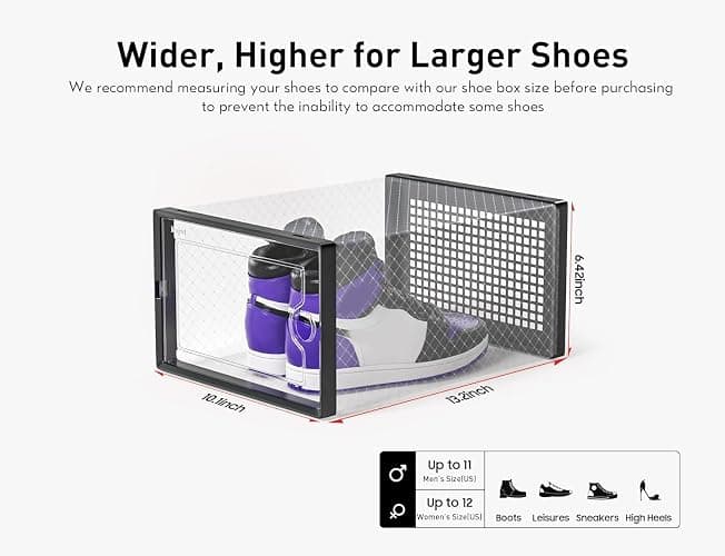 Kuject X-Large Shoe Storage Boxes Organizers Clear Plastic Stackable 12 Pack, Shoe Rack & Holder Substitute, Sneaker Containers, Toy Storage Organizer Bins for Entryway, Closet, Under Bed, Black thumbnail 3
