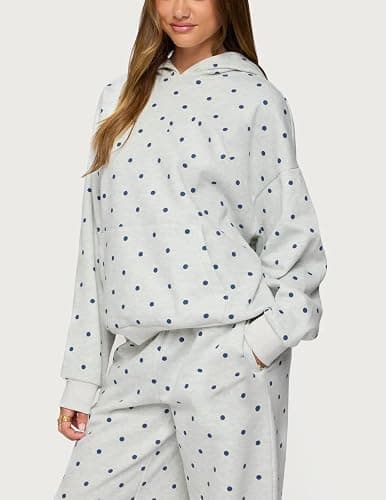 Pivanzore Polka Dot Sweat Set for Women Two Piece Bow Print Tracksuit Long Sleeve Hoodie Wide Leg Sweatpants 2 Piece Outfits thumbnail 3