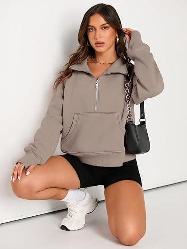 AUTOMET Womens Sweatshirts Half Zip Cropped Pullover Fleece Quarter Zipper Hoodies 2025 Fall Fashion Outfits Clothes thumbnail 4