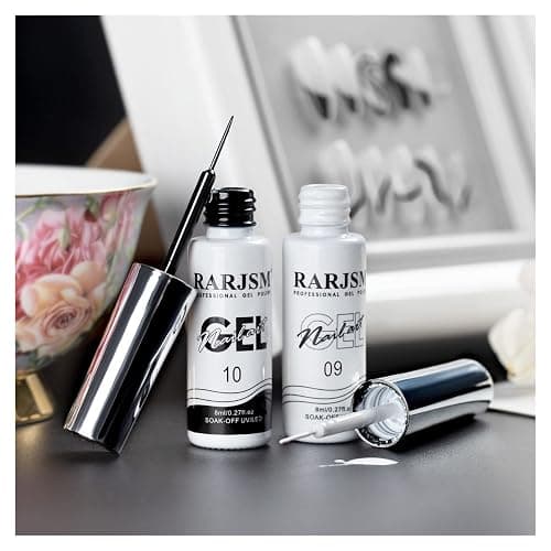 RARJSM Nail Art Gel,Liner Gel Polish,Black White Nail Design Polish Painted GelNailPolish Set 2Pcs Soak off Curing Requires 8ml Build in Thin Brush for Home Salon Diy Nails French Manicure Painting thumbnail 2