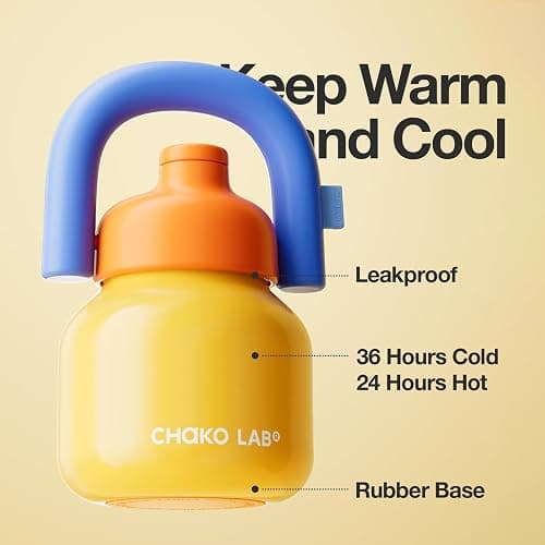 CHAKO LAB Water Bottle with Straw and Carry Handle | Wide Mouth vacuum insulated stainless steel Bottles | Reusable, leak-proof and BPA-free | 33oz(Yellow and blue) thumbnail 4