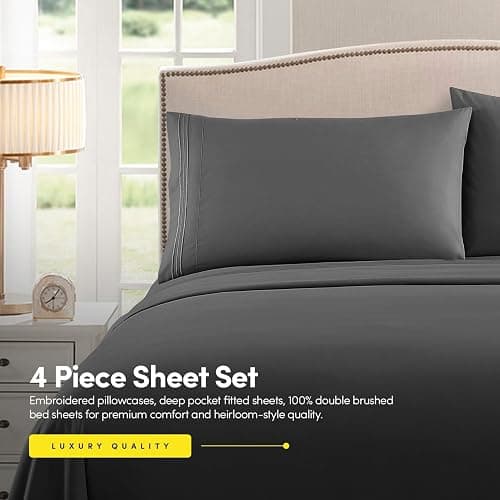 1500 Supreme Collection Twin XL Sheet Sets Gray - 3 Piece Bed Sheets and Pillowcase Set for Twin XL Mattress - Extra Soft, Elastic Corner Straps, Deep Pocket Sheets, Twin XL Gray - Twin XL - Gray thumbnail 5