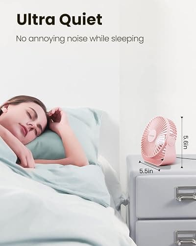 Gaiatop USB Desk Fan, 3 Speeds Strong Airflow, 5.5 Inch Portable 90° Rotate Quiet Cooling, Small Personal Table Fans for Bedroom Home Office Travel Pink thumbnail 4