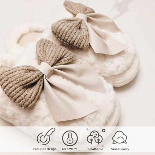 Maskjuwio Filzpantoffeln Damen Gummisohle Hausschuhe Damen Winter Plüsch Pantoffeln Mit Schleifen Memory Foam Schlappen rutschfeste Hausschlappen Warme Gefüttert Slipper Für Den Innenbereich thumbnail 6