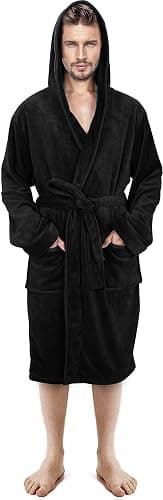 NY Threads Luxury Men’s Hooded Dressing Gown Super Soft Men’s Fleece Robe Cozy Hooded Plush Loungewear - M - Grey thumbnail 2