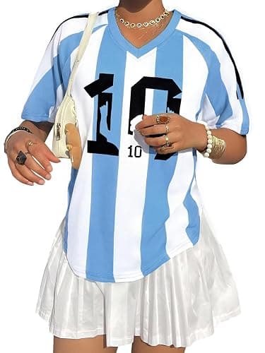 Oversized Jersey Shirts for Women Argentina Jersey Brazil Shirt Pink Soccer Mom Tshirts Y2k V Neck Short Sleeve Top - Image 1