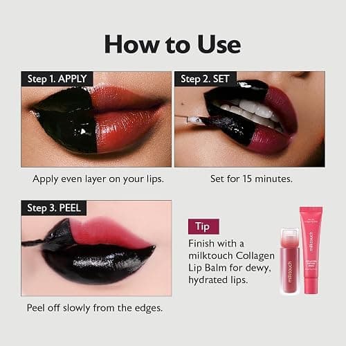 MILKTOUCH Black Peel Off Lip Tattoo - Long-Lasting Matte Lip, Waterproof & Transfer-Proof, Highly Pigmented, Stay-On-All-Day Lip Tint Stain (4.5g) #03 Black Apple thumbnail 5
