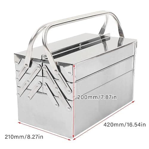 Metal Tool Box, Portable Folding Stainless Steel Storage Box 3 Layer 5 Tray Multi Function Tool Organizer Heavy Duty Rust Resistant Scratch Resistant Finish Cantilever Toolbox (420) thumbnail 3