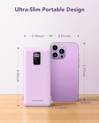 charmast Portable Charger with Built-in Cables & Wall Plug, 10000mAh Portable Power Bank, External Battery Pack Travel Essentials Compatible with iPhone 16/15/14/13, Samsung, iPad etc thumbnail 3