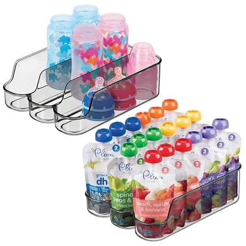 mDesign Small Plastic Kitchen Storage Divided Bin for Child/Kids Supplies - 3 Compartments to Organize Baby Food Jars, Pouches, Bottles, Sippy Cups, Cans, Pacifiers, Shampoo - 2 Pack - Smoke Gray - Image 1