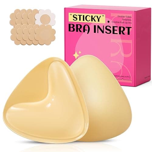 Dandelion Pact Double Sided Sticky Bra Inserts, Invisible Push Up Sticky Bra Pads for Large Breasts, Stick on Bra for Bikini Swimsuits (Medium, Beige) - Image 1