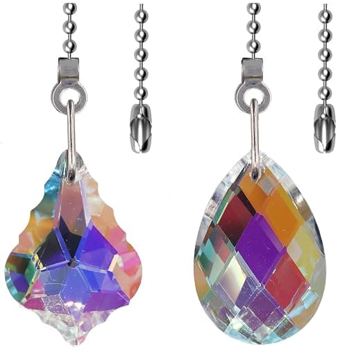 Aceple 2PCS Crystal Ceiling Fan Pull Chain, Decorative Fan Pull Chain Pendant Extension, 20-inch Lighting & Fan Beaded Ball Chain Extender with Connector(AB Color) - Image 1