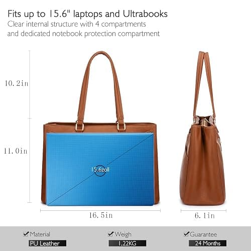 LOVEVOOK Laptop Tote Bag for Women,15.6 Inch Waterproof Computer Bags Women Business Office Work Bag Briefcase, Brown thumbnail 6