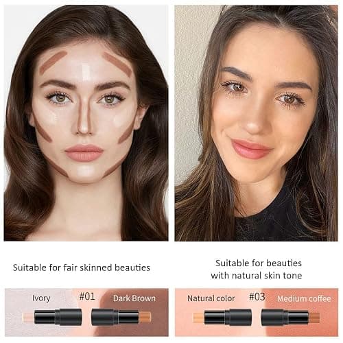 evpct 4 Colors Contour Stick Makeup Set, Cream Concealer Stick Contouring Palette Makeup Kit for Beginners, Nose Bronzer Sticks, Liquid Face Highlighter Make up contorno maquillaje, 01+03 thumbnail 3