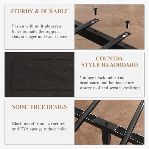 DOGIBIXO Full Size Bed Frame with Led Lights and USB Charging, Industrial Platform Bed Frame with Farmhouse Barn Door Headboard, Strong Metal Slats Support, Noise Free, No Box Spring Needed, Black thumbnail 6