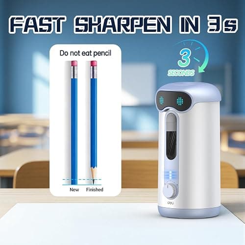 deli Electric Pencil Sharpener, Fully Automatic Pencil Sharpener for 7-11mm Colored/Jumbo Pencils, Auto in & Out, Rechargeable Hands-Free Pencil Sharpener for Classroom Home Office, Low Noise, Blue thumbnail 7