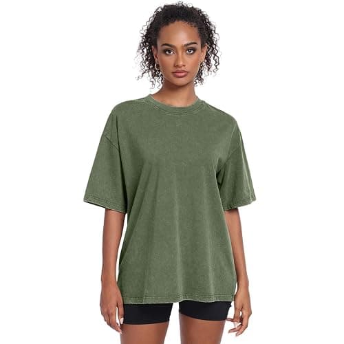Womens Vintage Oversized T Shirts Acid Washed Baggy Cotton Tee Workout Gym Shirts Boyfriend Short Sleeve Tops thumbnail 2
