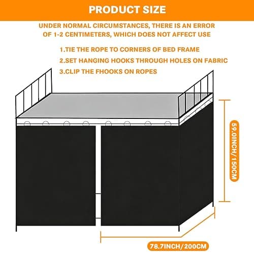 ziyue 3 Pcs Blackout Bunk Bed Curtains 78.7 * 59" Dorm Privacy Curtain | Thicken loft bed curtains with black shading coating, 99% blackout, 3 pcs 78.7*59", for top bunk, dorm thumbnail 2