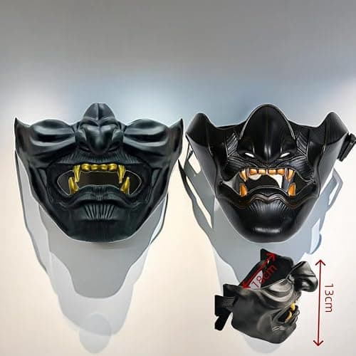 Vercico Oni Samurai Mask Half Face Japanese Warrior Mask Ghost Warrior Character Masks Novelty Halloween Party Cosplay Costume Cool Halloween Cosplay Prop for Boys Girls Adults Kids Party Accessory thumbnail 6