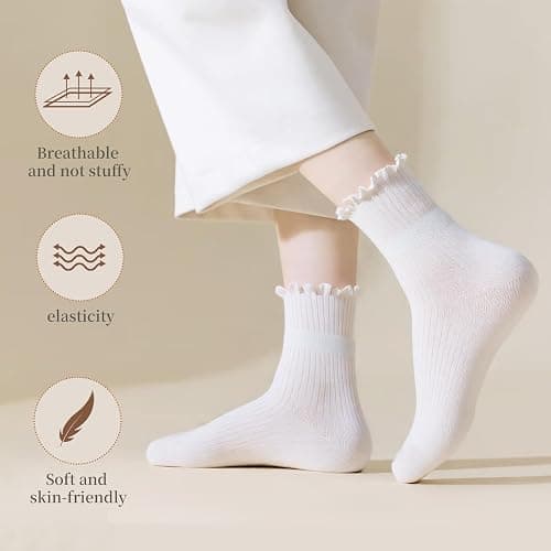 Iridipity 6 Pairs Ruffle Socks Woman Cute Frilly Ankle Socks for women girls thumbnail 5