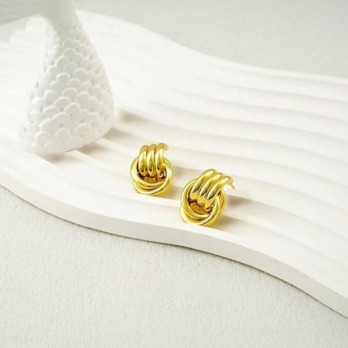 NIXMAX Chunky Gold Silver Earrings Knot Geometric Earrings for Women Dainty 14K Gold and Silver Plated Dangle Drop Earrings Fashion Trendy Jewelry Gifts thumbnail 7