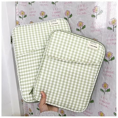 Tooe Gingham Puffy Laptop Sleeve 11-13 Inch Y2K Coquette Carrying Laptop Bag Fairycore Cover Pouch Sleeve Computer Liner Bag (11 inch,Green) thumbnail 4