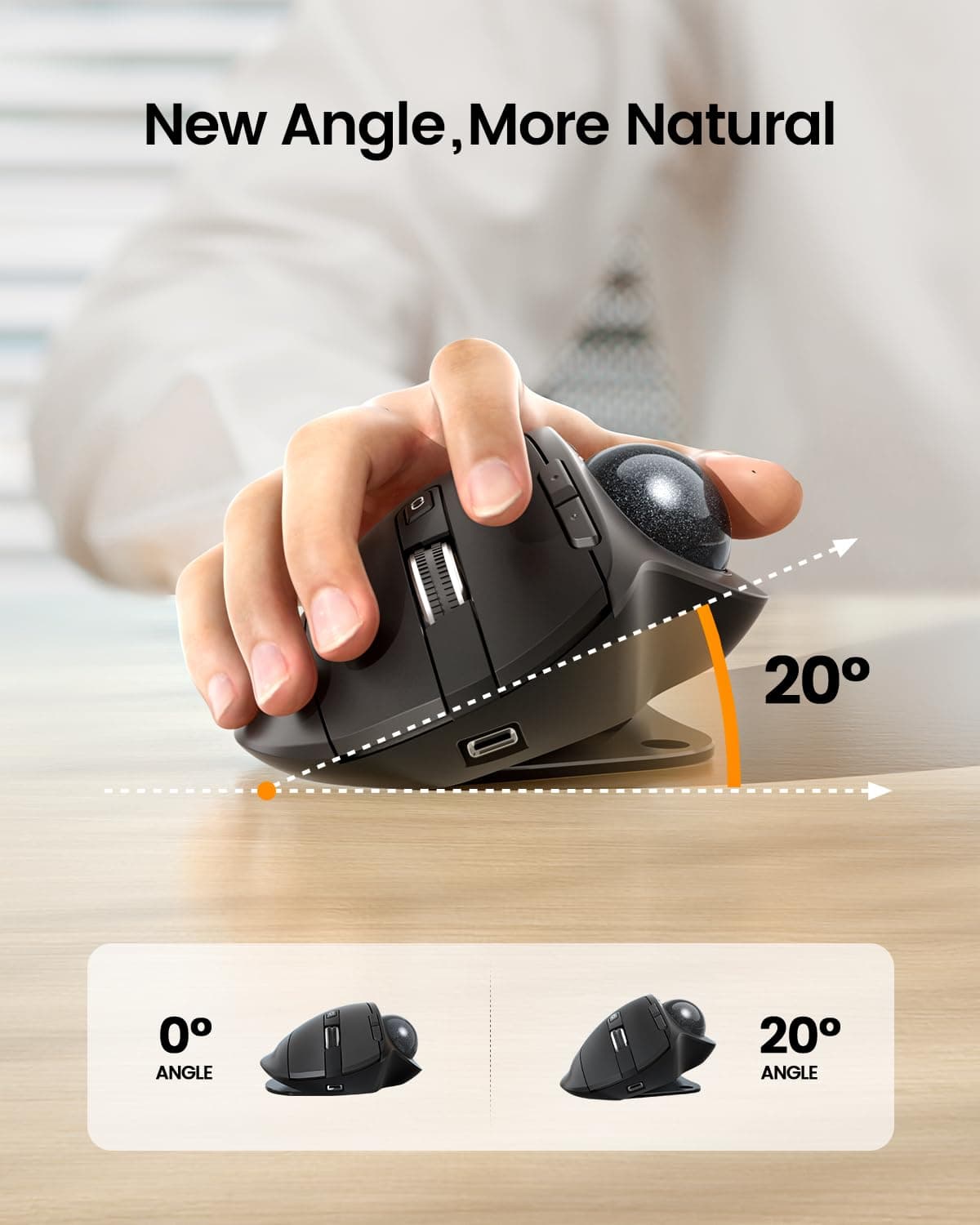 ProtoArc Wireless Trackball Mouse, EM01 NL Ergonomic Bluetooth Rollerball Thumb Rechargeable Computer Laptop Mouse, Adjustable Angle & 3 Device Connection for PC, Mac, Windows-Gray Ball thumbnail 2