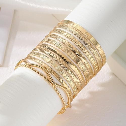 KISS WIFE 11 Pcs Gold Bangles for Women, Adjustable Bangle Bracelets, Multi Layer Open Stackable Cuff Bracelet Set, Fashion Accessories Jewelry Gifts for Women thumbnail 9