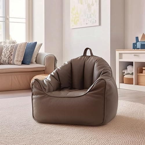 ISAENNE Kids Bean Bag Chair Cover (No Filler),Coffee Zipper Bean Bags Chair Cover,Memory Foam Fillable Beanbag Chair Cover,Suitable for Children,19.7" * 19.7" * 17.7" - Coffe - Medium thumbnail 2