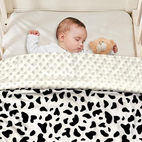 Baby Blanket for Boys Girls Super Soft Double Layer Minky with Dotted Backing Cute Cow Crib Receiving Blanket Bed Throws for Newborns Nursery Stroller Toddler 30 x 40 Inch (Black White Cow) thumbnail 2