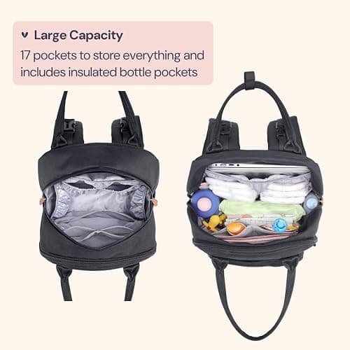 BabbleRoo Diaper Bag Backpack - Baby Essentials Travel Tote - Multi Function Water Resistant Diaper Bag, Travel Essentials Baby Bag with Changing Pad, Stroller Straps & Pacifier Case - Unisex, Black thumbnail 3