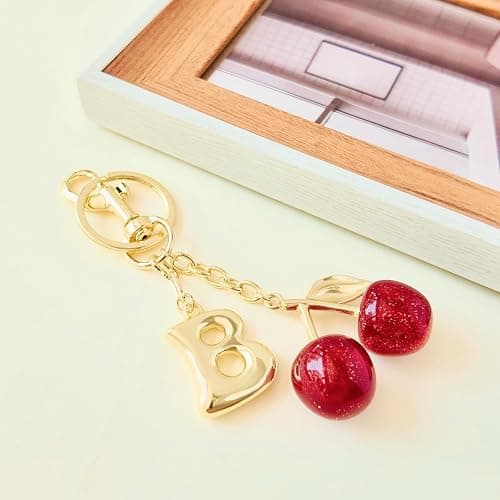 Flvkev Cherry Bag Charms Bubble Initial Purse Key Chains for Women Car Letter Handbag Backpack Keyrings thumbnail 3
