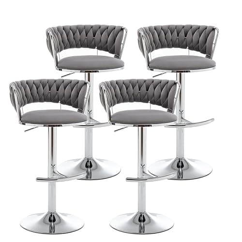 Riknuxi Velvet Bar Stools Set of 4, Counter Height Barstools with Low Back, Swivel Bar Stool for Kitchen Island, Pub (Grey) - Image 1