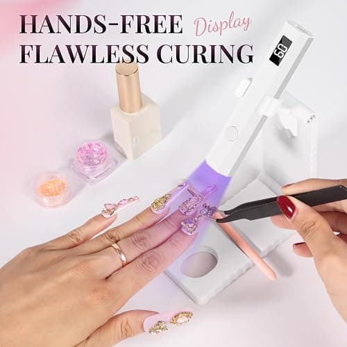 krofaue Cordless UV Nail Light with Stand, Digital Display, 2 Timers | Hands-free, stand doubles as phone holder, 20s/60s timers, 3W dual LED, 180mAh battery, for gel nails, rhinestones, travel thumbnail 2