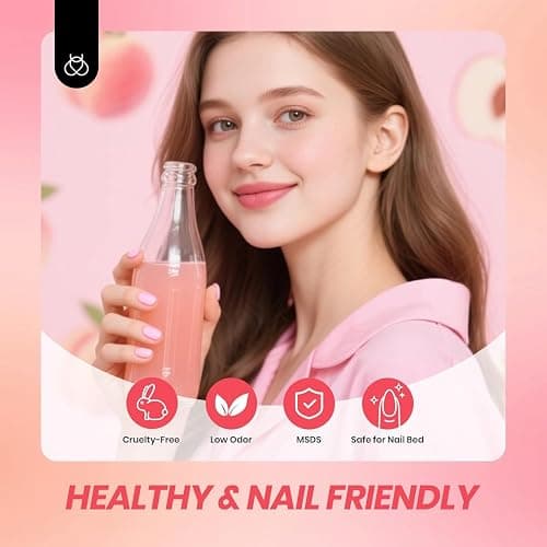 Beetles Jelly Gel Nail Polish Set - 6 Colors Nude Pink Gel Polish Kit Neutral Shimmer Translucent Sheer Gel Soak off Uv Nail Concealer Peach Juice Collection French Nail Art Manicure Gift for Women thumbnail 6