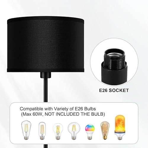 AUQUEE Floor Lamps for Living Room, Modern Standing Lamp, Black Lamp Shades, Foot Switch, Simple Pole Lamps Corner Lamp for Bedroom,Office, Living Room, Den, Bright Reading Floor Lamp(Without Bulb) thumbnail 4