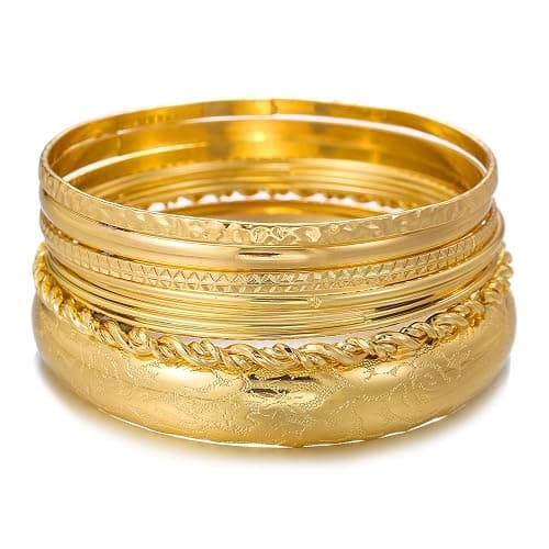 RINTOLER 16Pcs Gold Bangle Bracelets for Women - Multi Layer Stackable Textured Bracelets Boho Jewelrys Set. - Image 1