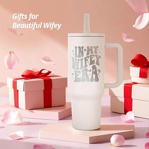 JETIKON 40oz Stainless Steel Insulated Tumbler with Handle and Straw - In My Wifey Era - Perfect for Bride, Bachelorette, Wedding Gifts thumbnail 4