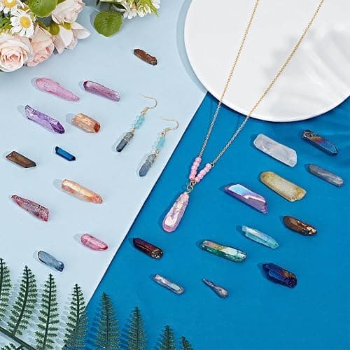OLYCRAFT About 20~24pcs Quartz Crystal Bead with 1.2~1.4mm Hole Yoga Amulet Chakra Set Polished Tumbled Stones Bulk Quartz Crystal Sticks Spikes Irregular Rough Point Strands for Jewelry Making thumbnail 4
