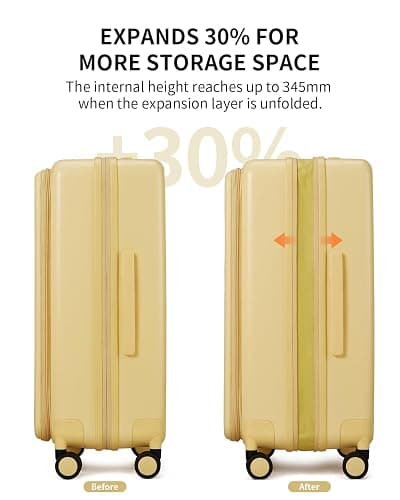 aji Expandable Top Open 26 Inch Checked Luggage with Spinner Wheels, Large Suitcase with TSA Lock, Hardside Travel Luggage Suitcases for Men Women, for 24+Days Travel, Cheese Yellow thumbnail 3