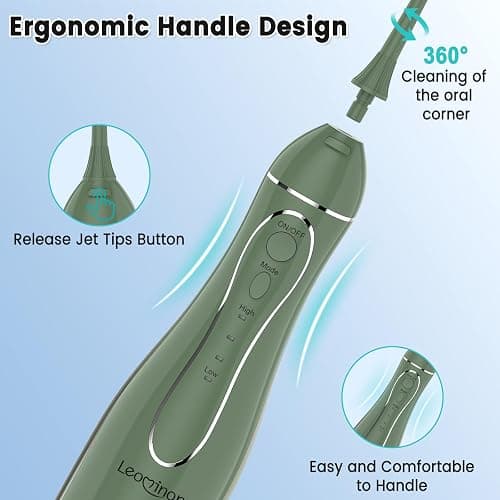 Leominor Water Dental Flosser Pick for Teeth, 300ML Portable Oral Irrigator Upgraded Tank Removable,IPX7 Waterproof, Rechargeable Travel Teeth Cleaner, Professional Electric Flossing Machine(O-Green) thumbnail 9