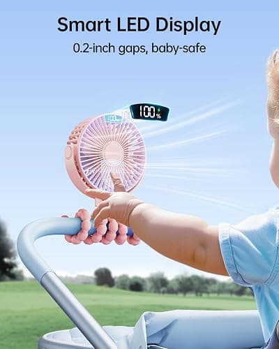 SWEETFULL Portable Stroller Fan with LED Display, 4 Speed Rechargeable Mini Clip On Fan, 360° Rotate Flexible Tripod Better Cooling Small Baby Fan for Car Seat Crib Travel Bike Treadmill (Pink) thumbnail 3