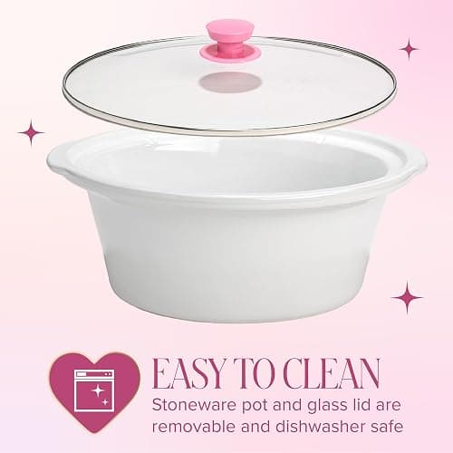 Paris Hilton 6-Quart Manual Slow Cooker, Features Three Settings (Low, High, Warm), Naturally Nonstick and Dishwasher Safe Stoneware Insert, Family Sized Capacity, Gingham Pink thumbnail 5