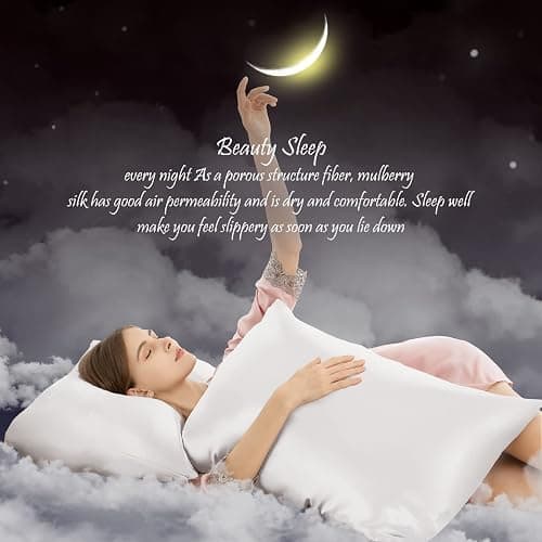 Silk Pillow Cases for Hair and Skin Mulberry Silk Pillowcases Soft Silk Pillow Cases with Zipper Both Sided Natural Beauty Sleep Silk Pillowcase 1 Pack for Gift (Standard, White) thumbnail 7