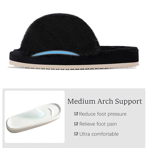 Comwarm Women's Cross Band Fuzzy Slippers Fluffy Open Toe House Slippers Cozy Plush Bedroom Shoes Indoor Outdoor thumbnail 3