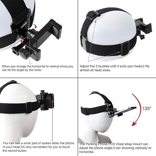 Pellking POV/Vlog Smartphone Head Strap Mount Selfie Neck Holder Mount Kit,Compatible with iPhone Samsung Smartphones,Hero 9, 8, 7, 6, 5, 4, 3, 2, 1, DJI Osmo Action… thumbnail 5