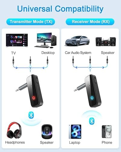 (Upgraded) Ankilo Aux Bluetooth 5.3 Adapter for Car, 2 in 1 Bluetooth Receiver Transmitter for Car with Display Screen, Suitable for Cars, Speakers, Stereo Systems and Headphones thumbnail 3
